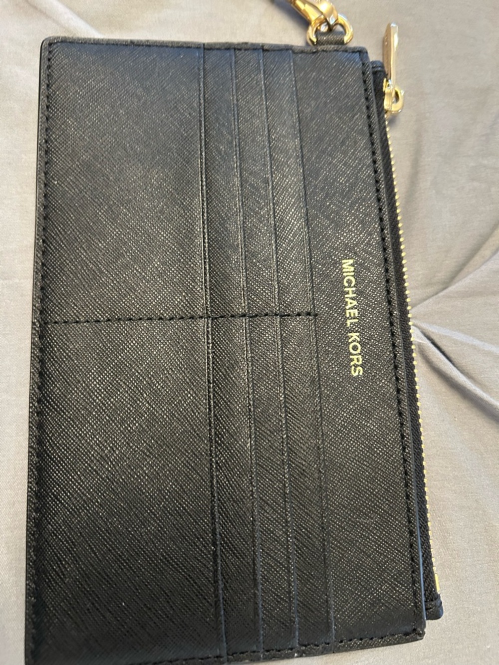 Michael Kors Black Leather Wristlet Cardholder with Gold Hardware